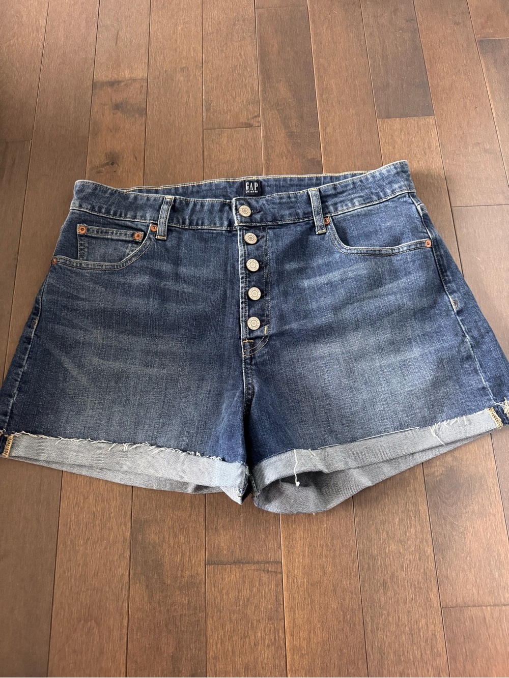 GAP Women's Dark Blue Button-Fly Denim Shorts